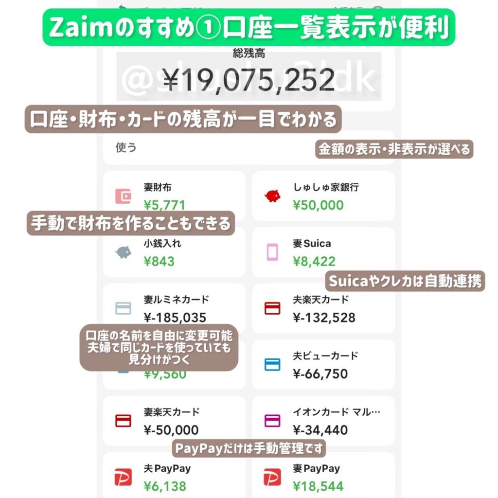 我が家が登録している口座の一覧